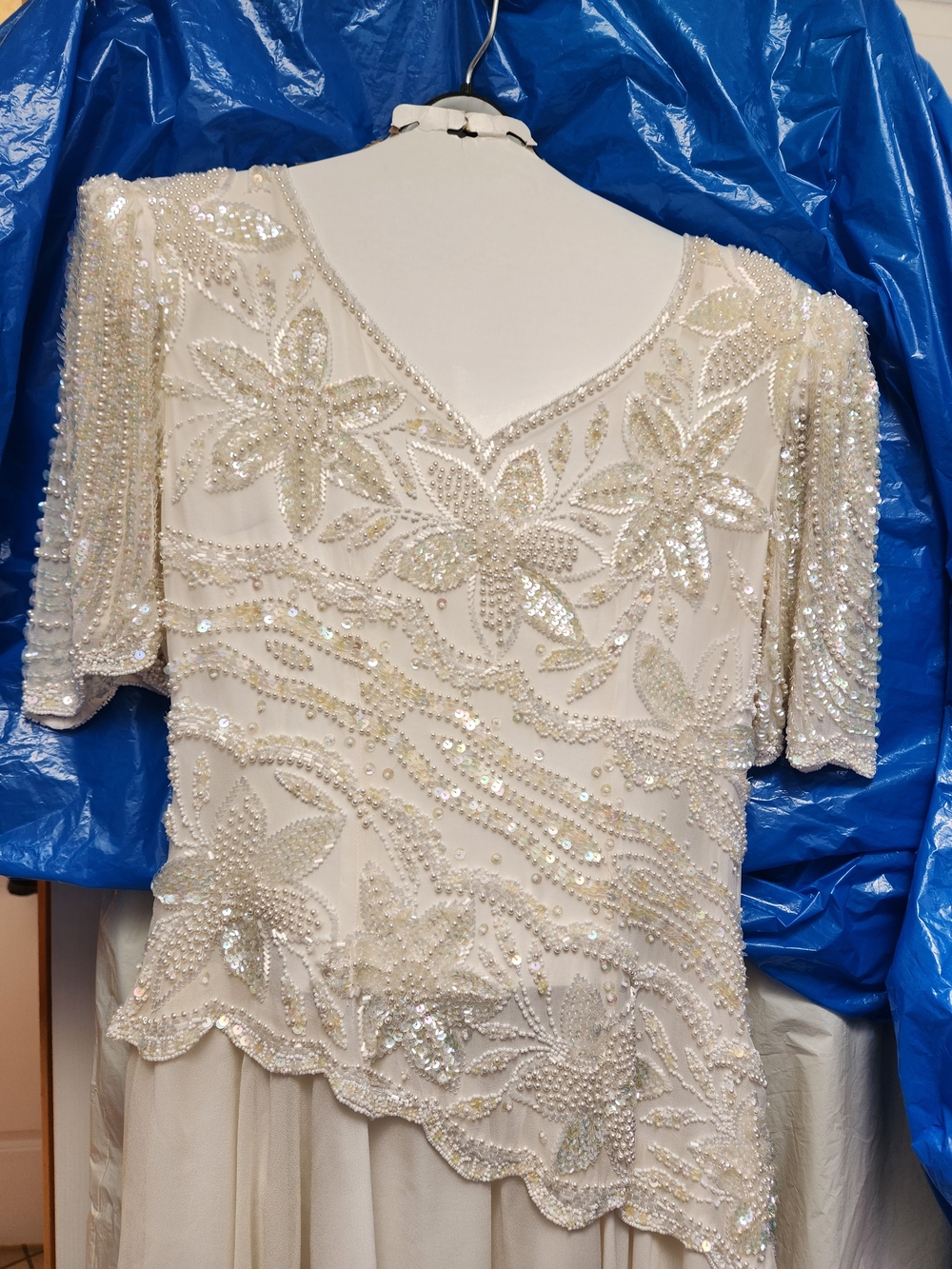 Wedding Dress, Ivory Chiffon, Beaded & Sequined